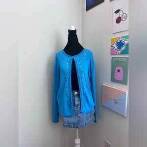 Turquoise Embroidered Knit Cardigan (M)